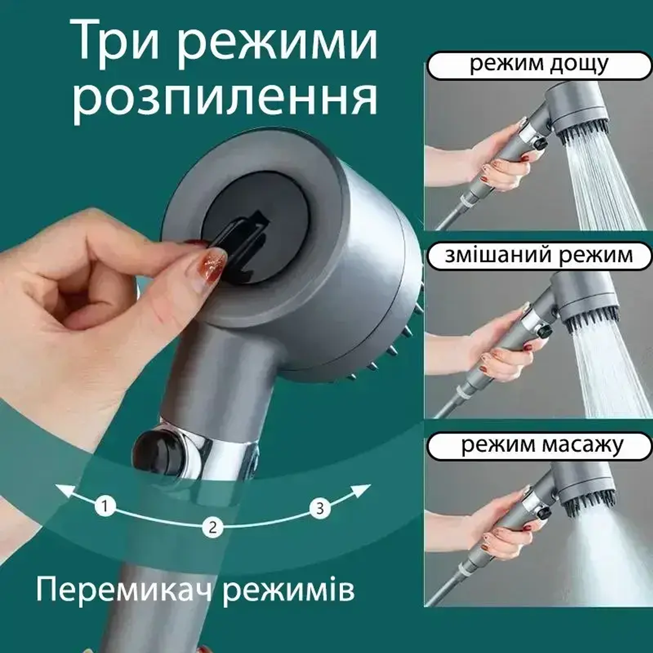 Лійка для душу масажна Turbocharged shower head зі шлангом та кріпленням на стіну 1801411) - фото 6