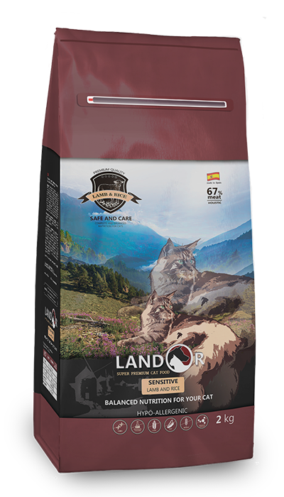 Корм сухой для взрослых котов LANDOR Sensitive Lamb&Rice с чувствительным пищеварением Ягненок с рисом 2 кг (31365252)