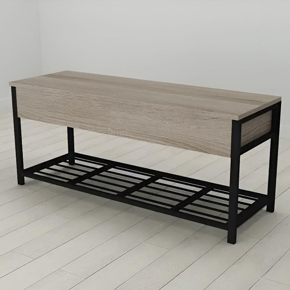 Банкетка с ящиком Ferrum-decor Дрейк 1 металл/ДСП 16 мм 550x1000x400 мм Черный/Сонома Трюфель (FRD-103049)