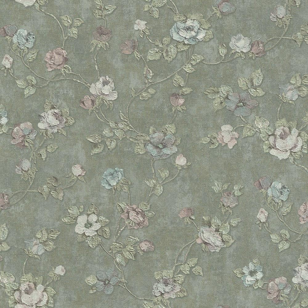 Обои виниловые на флизелиновой основе Grandeco Virtuoso VR3208 Зеленые цветы (VR3208)