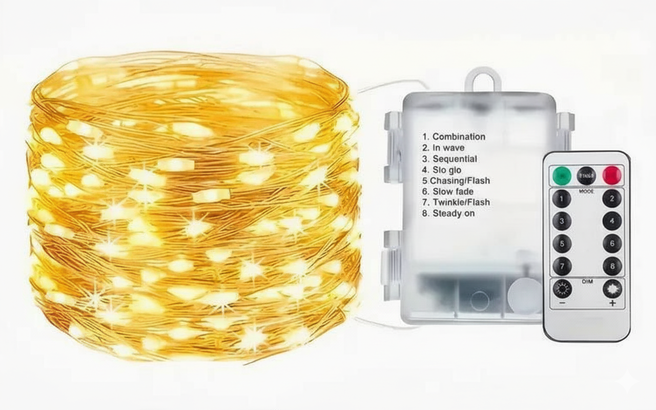 Гірдянда Роса 8 режимів на батарейках та пульт 200 світлодіодів 20 м Теплий (2787137663)