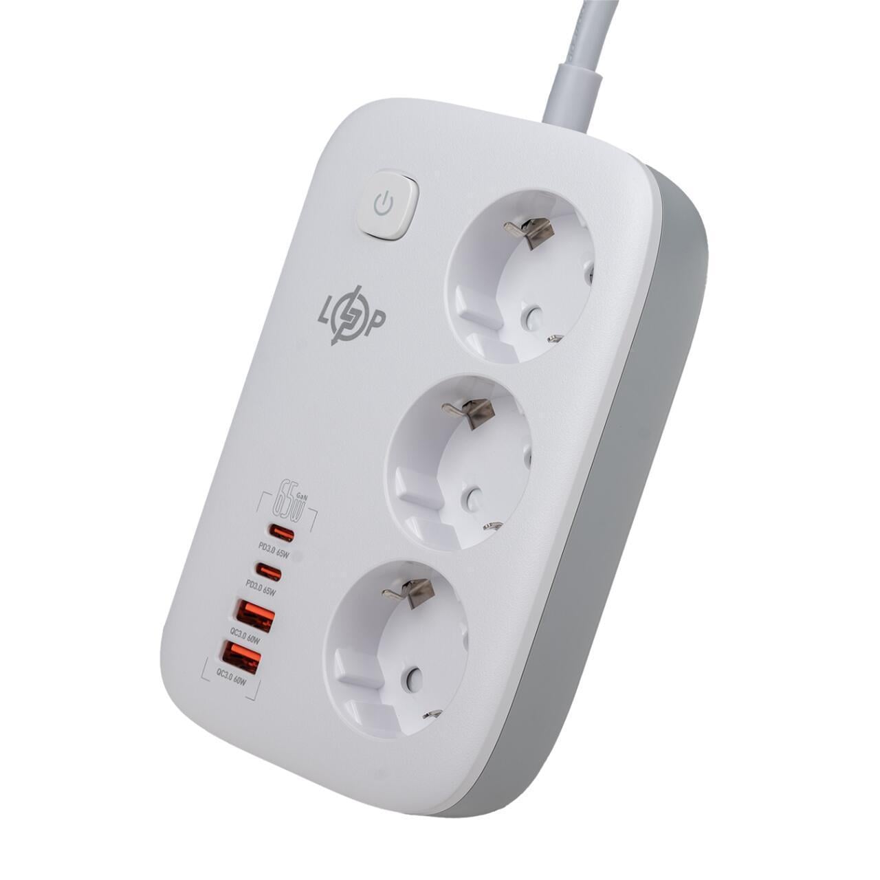 Фільтр мережевий подовжувач LP F65WG4 3x230V-3520W 2xUSB-60W 2xType-C QC/PD 65W (3098521800)