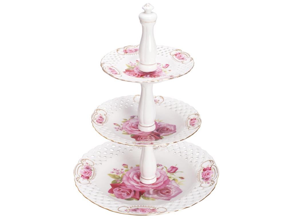 Фруктовниця фарфорова Троянди 3 рівня 26,5 см Золотий (BDI-222-173)