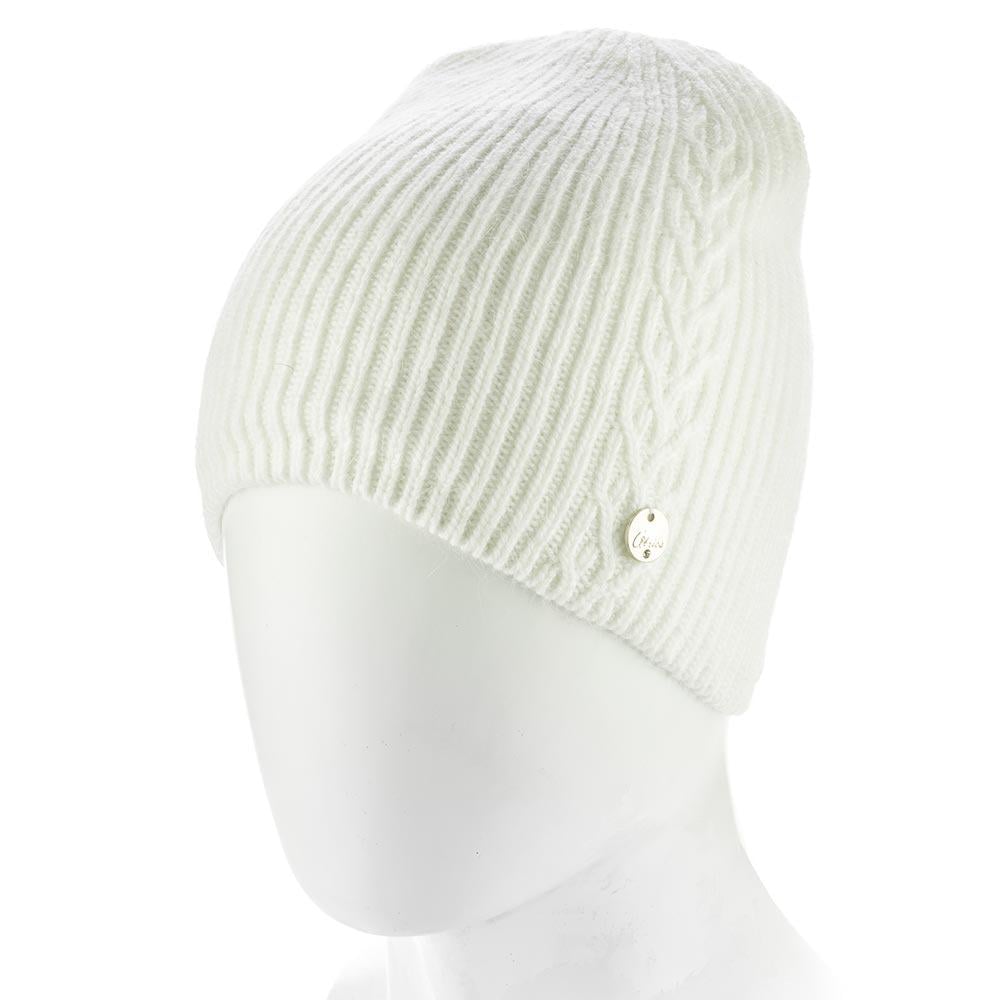 Шапка женская зимняя из ангоры Atrics WH903 с узором без отворота утепленная флисом Белый - фото 1