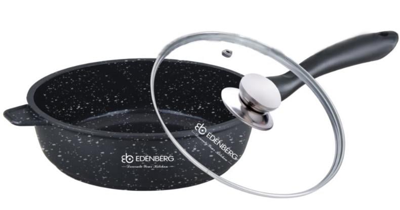 Сковорода глубокая Edenberg EB-3321 мраморное покрытие со стеклянной крышкой 2,3 л 24 см (1886372252)