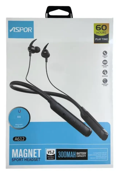 Наушники беспроводные Aspor A612 Magnetic Sport Черный (1858272591)