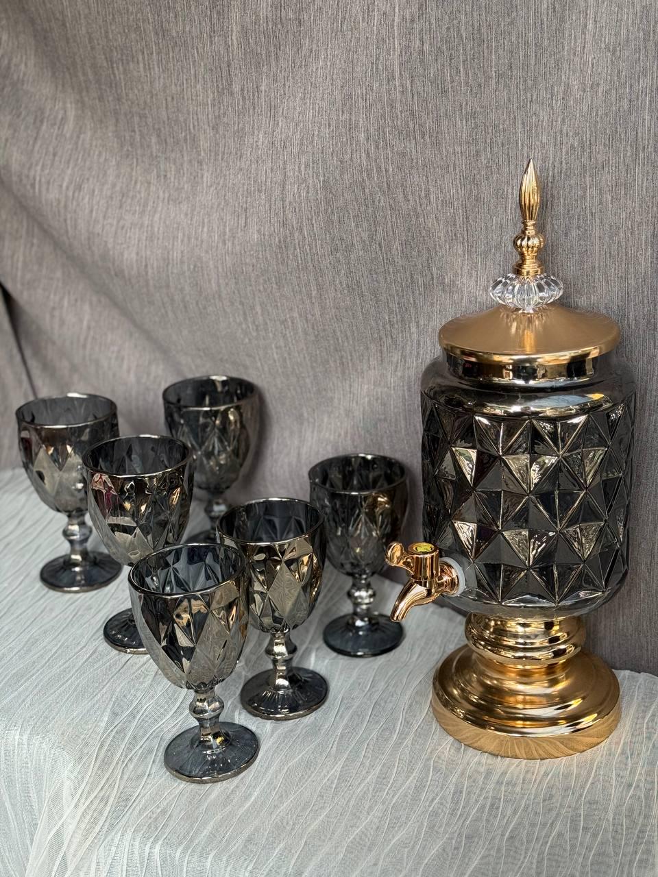 Скляний набір TS Kitchen лимонадниця 3 л та 6 келихів 220 мл дзеркальний Сірий (HP4168)