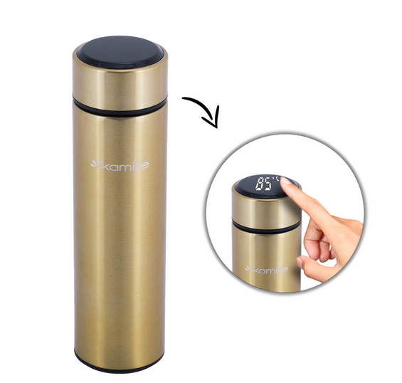 Термос Kamille із нержавіючої сталі з датчиком температури 400 мл Золотистий (14897047) - фото 3