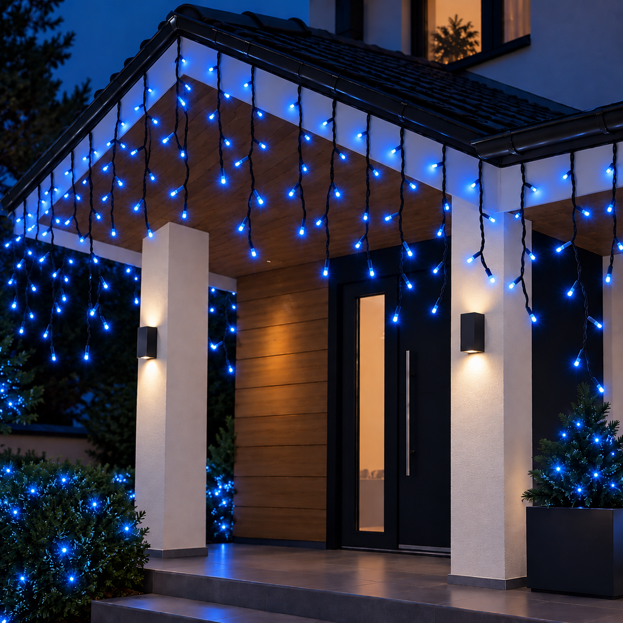 Гирлянда уличная Бахрома 405 LED черная проволока 25 м Голубой (25MBBL)
