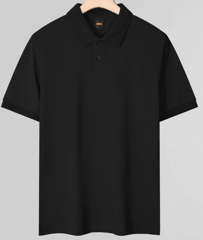 Футболка мужская поло BOSS Logo-Embroidered Cotton Polo Shirt М Черный (HB13001.1M)