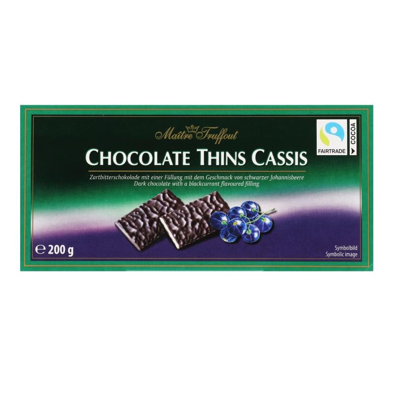 Шоколад чорний Maitre Truffout Chocolate Thins Cassis 200 г (20323911)