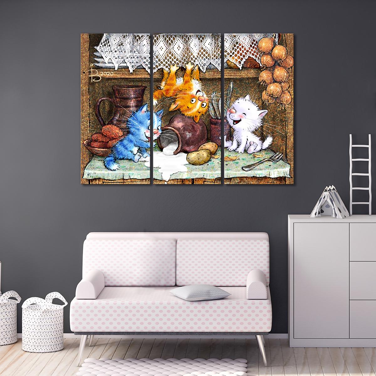 Модульная картина Шкодники 3 модуля 80x120 см