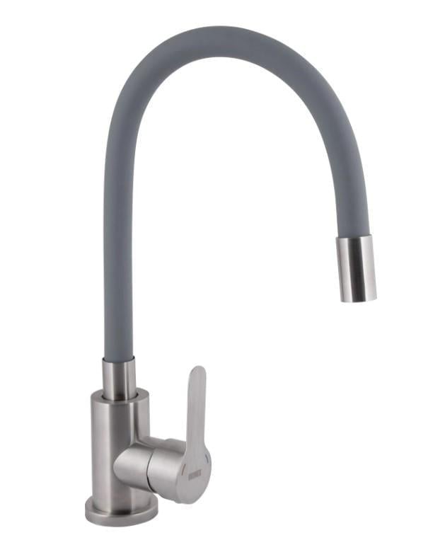 Смеситель для кухни с гибким изливом Brinex Pure 015F3 Nickel/Grey (BRIPUR015F3NKG)