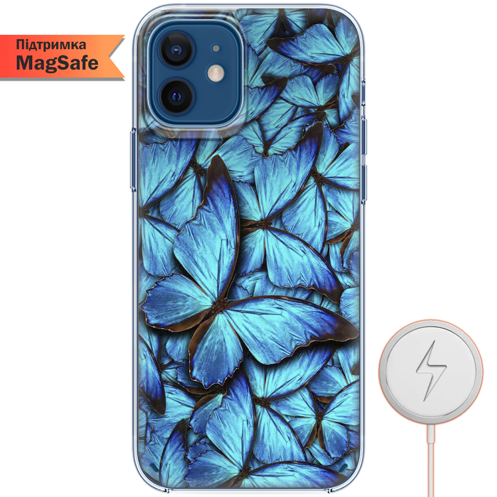Чехол BoxFace iPhone 12 mini лазурные бабочки Прозрачный силикон с поддержкой MageSafe (41084-up1550-41496)