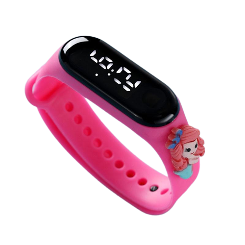 Часы электронные детские сенсорные с 3D браслетом Ариэль с короной водонепроницаемые Розовый (1000077)