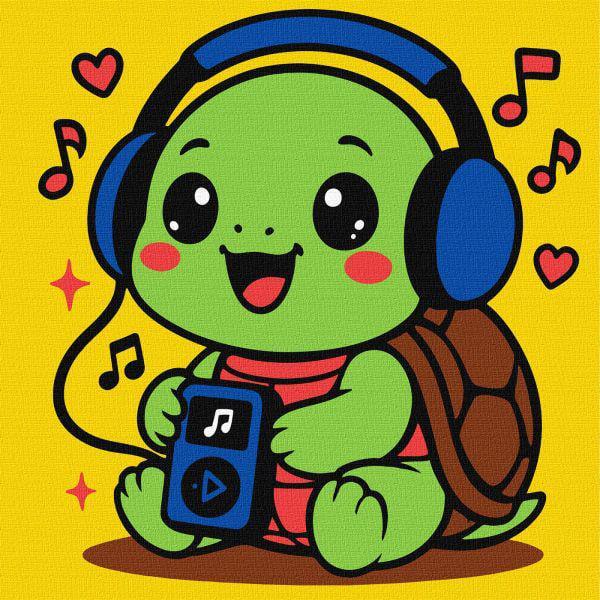 Картина за номерами Ideyka Черепашка слухає музику 25x25 см (Id-KHO1295)