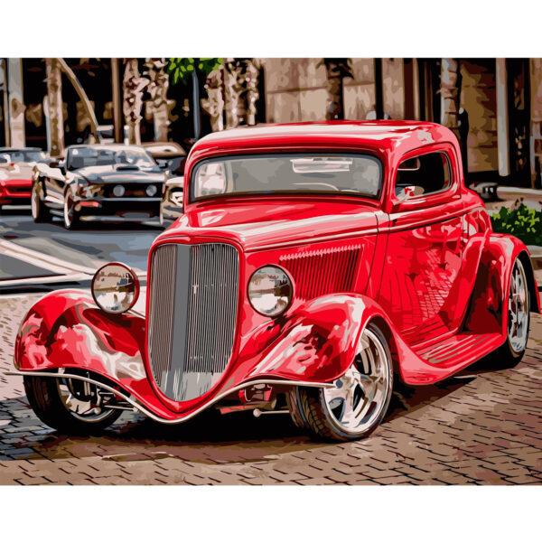 Картина за номерами Strateg Транспорт Червоний ретро автомобіль 40х50 см у термопакеті (VA-2505-mt)