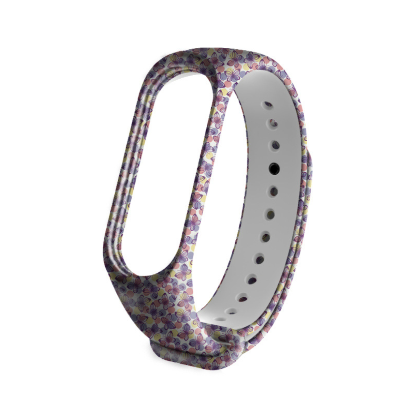 Ремешок для смарт-часов Xiaomi Mi Band 4/3 MiJobs с рисунком силиконовый Фиолетовая бабочка/Белый (2138P)