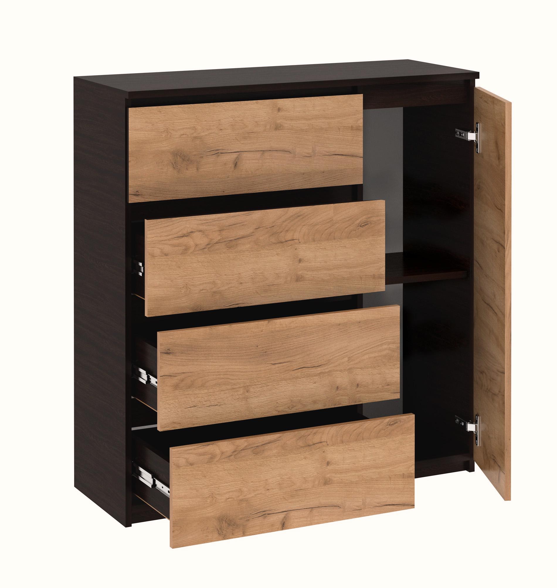 Комод Мастер Форм Брайт ДСП 4/1 телескопические направляющие правосторонний 1000х376х950 мм Венге/Крафт Золотой - фото 2 Комод Мастер Форм Брайт ДСП 4/1 телескопические направляющие правосторонний 1000х376х950 мм Венге/Крафт Золотой - фото 2