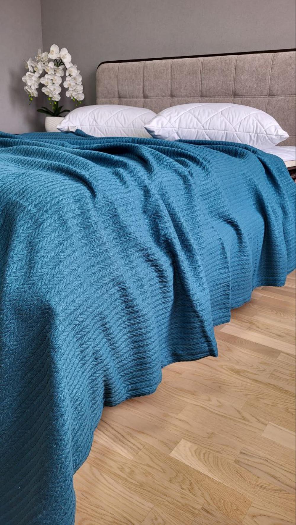 Покрывало Пике Косичка 180x220 см Лазурный (11266) - фото 5 Покрывало Пике Косичка 180x220 см Лазурный (11266) - фото 5