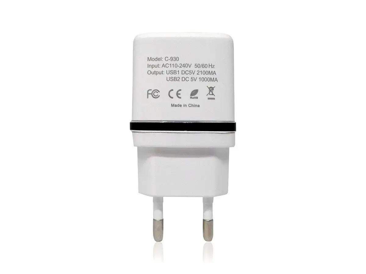 Зарядка для телефона 2хUSB Awei C-930 1 А/2,1 А Белый/Черный (1009925-White) - фото 4