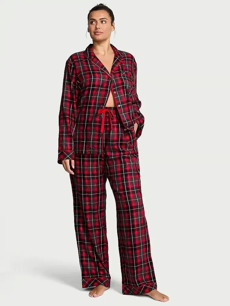 Пижама фланелевая Victoria's Secret Flannel Long Pajama Set Regular L Красный (27138590D)