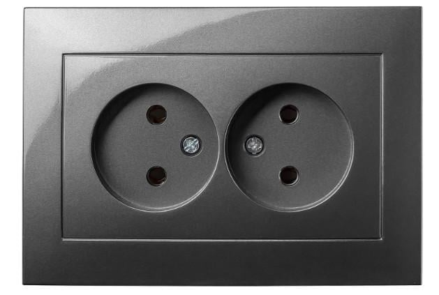 Розетка подвійна без заземлення RS16-477 Графіт