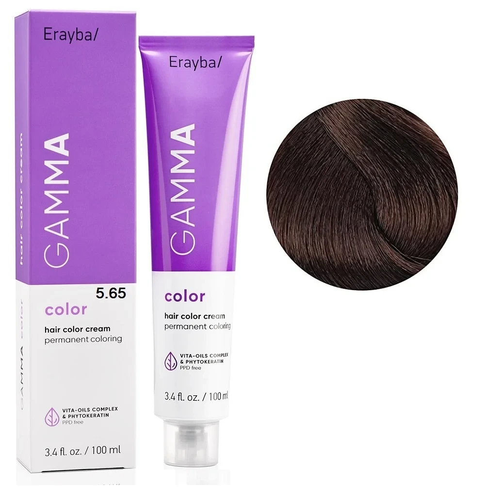 Фарба для волосся перманентна Erayba Gamma Color Cream 5/65 Світлий коричневий-махагоновий 100 мл