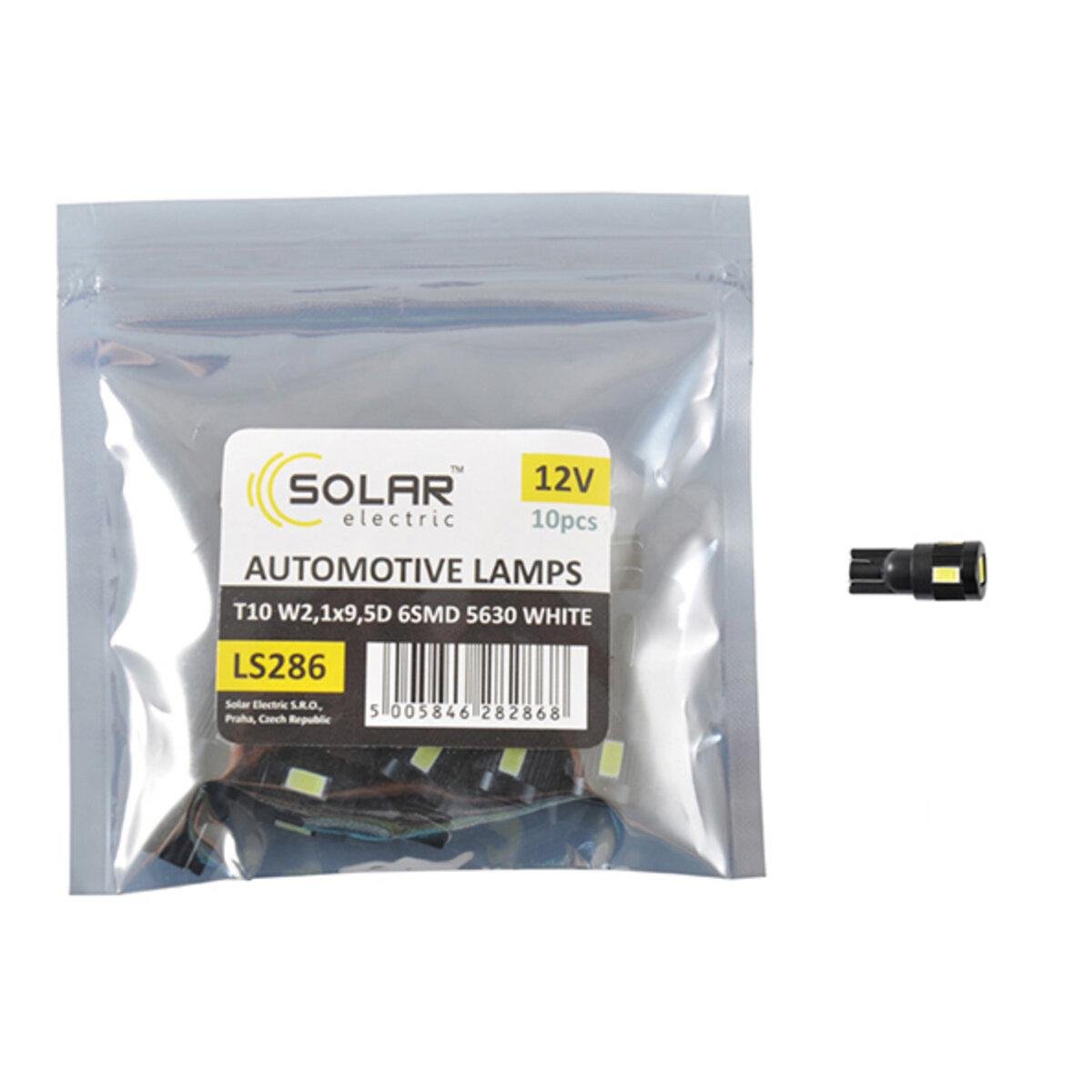 Автолампа Solar LED 12V T10 W2.1x9.5d 6SMD 5630 10 шт. White Автолампа Solar LED 12V T10 W2.1x9.5d 6SMD 5630 10 шт. White