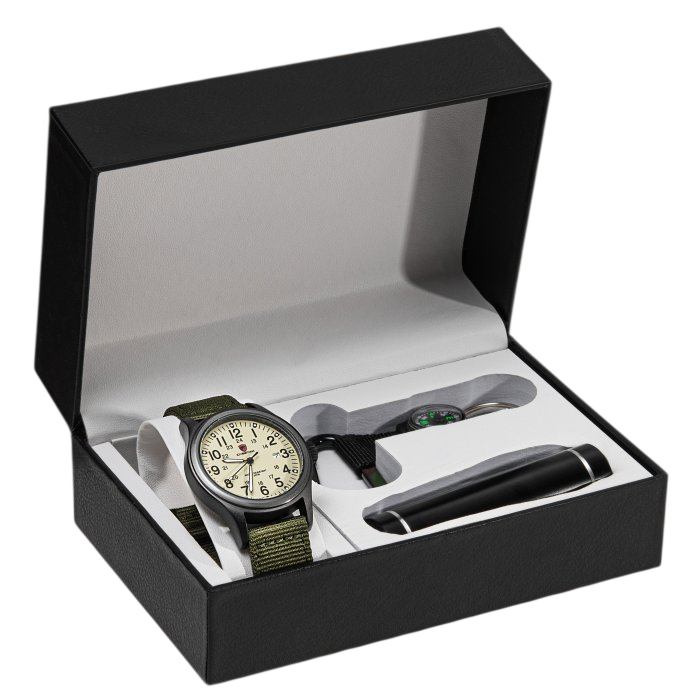 Часы мужские тактические BESTA Box Command Light из стали 40х10,7 мм подарочный набор Зеленый (150-96-1953)
