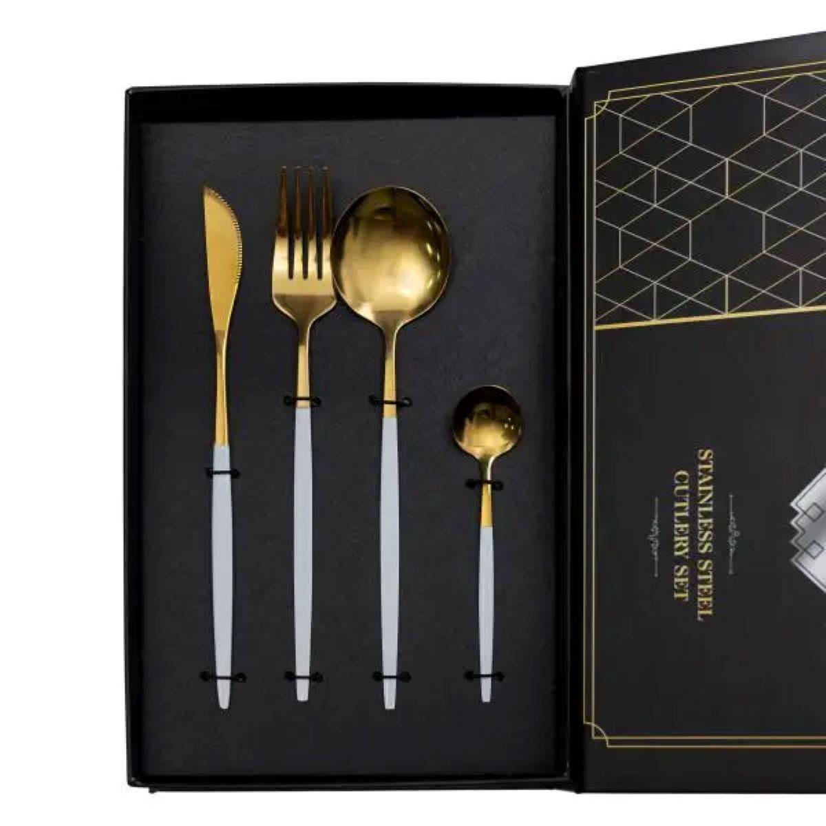 Набор столовых приборов 24 пр. на 6 персон Золотистый с белым - фото 3 Набор столовых приборов 24 пр. на 6 персон Золотистый с белым - фото 3