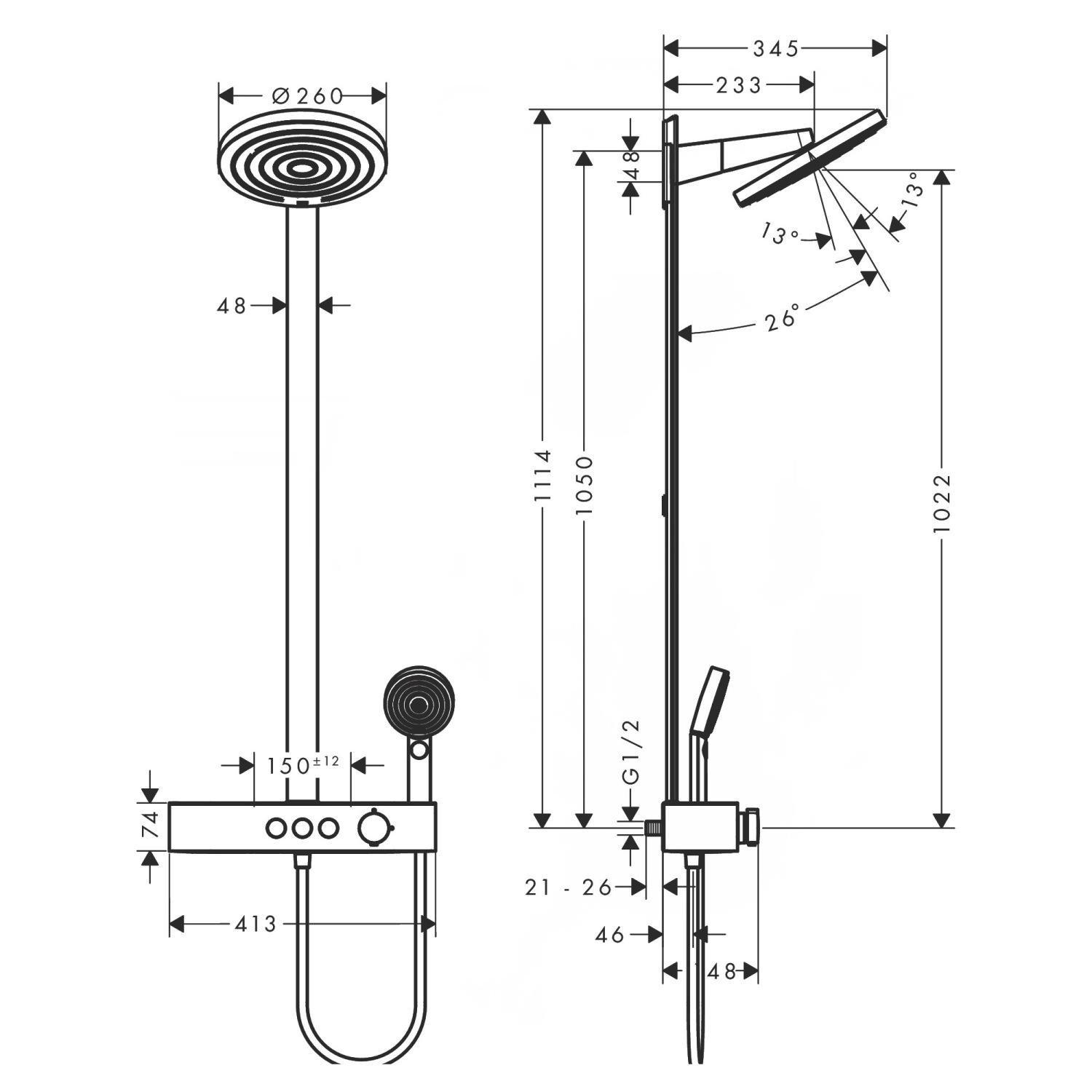 Душова система з термостатом Hansgrohe Pulsify EcoSmart 24241670 Чорний (173997) - фото 2