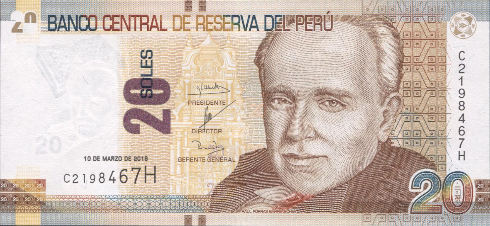 Коллекционная банкнота Перу 2016 20 солей P193 UNC