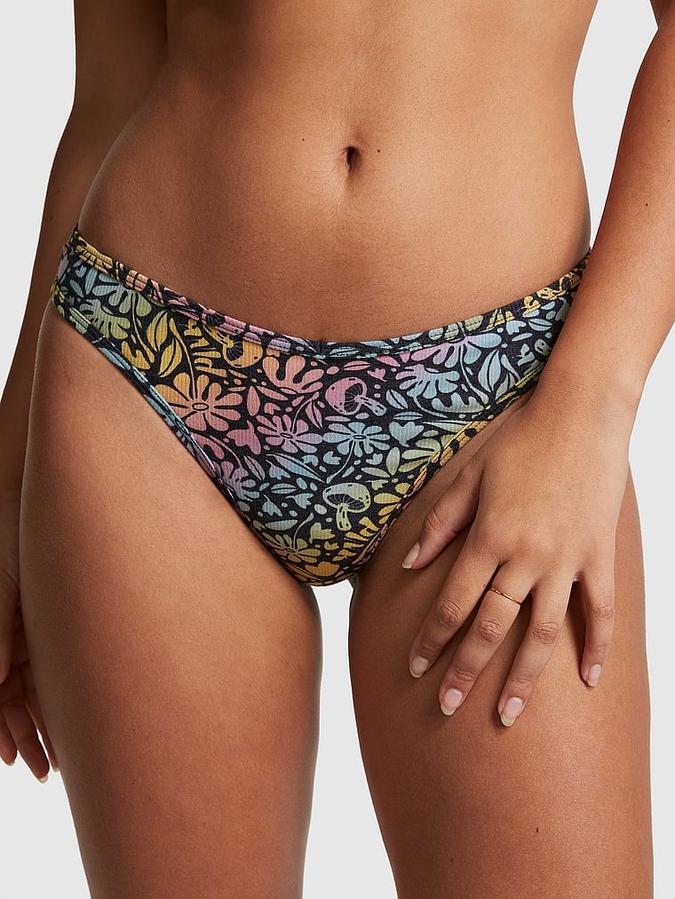 Трусики бавовняні стрінги Victoria's Secret PINK Квітковий принт S Синій (2526218867)