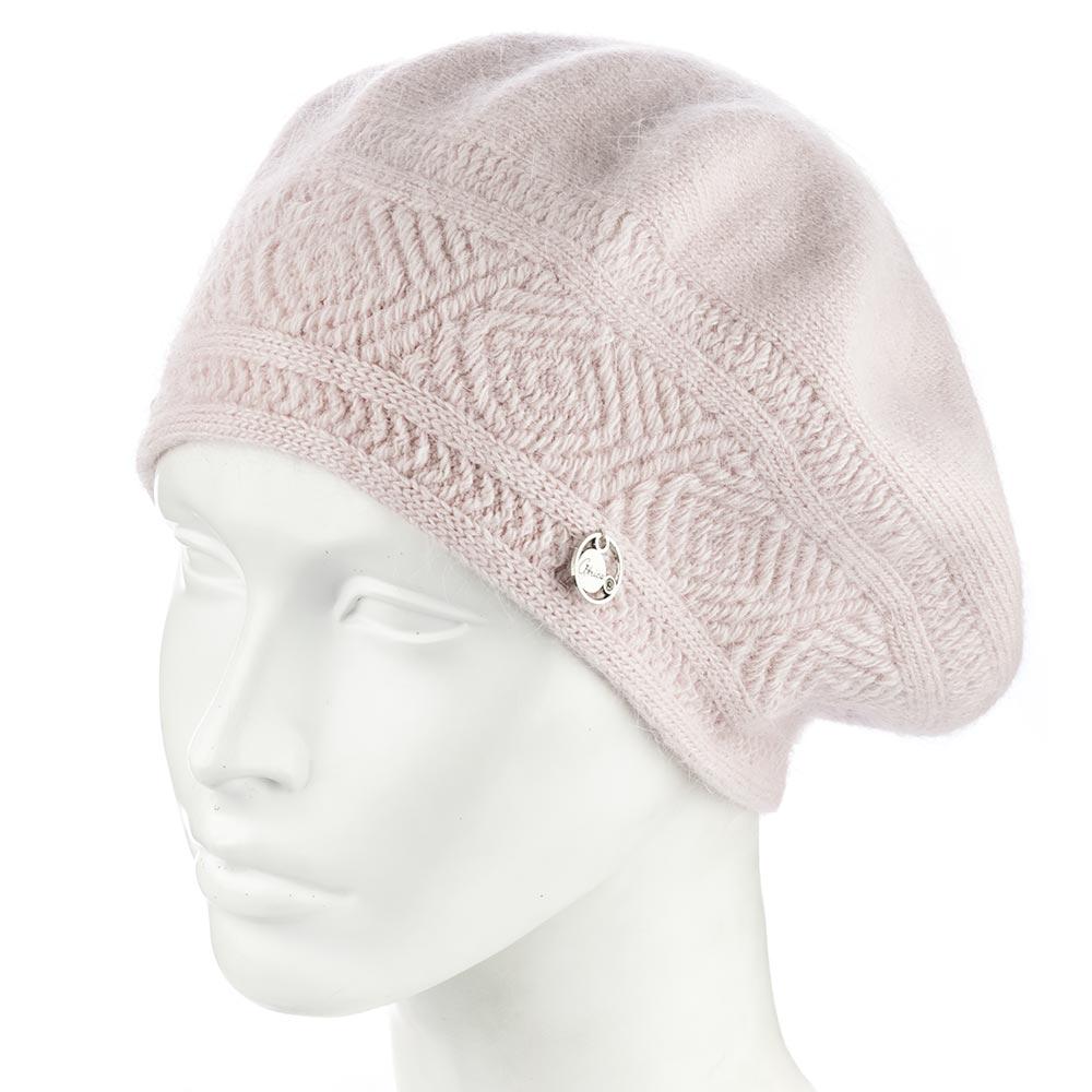 Берет женский ангоровый двойной Atrics WH912 с узором Светлый пудровый