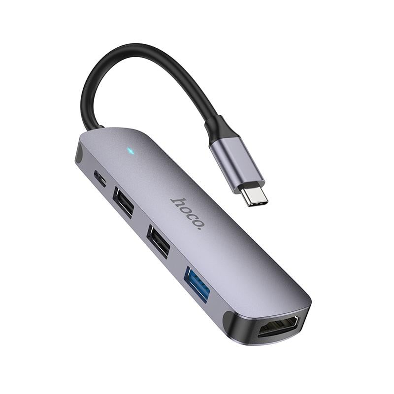 USB-хаб Hoco HB27 Type-C multi-function converter HDTV+USB3.0+USB2.0х2+PD Metal Gray (6931474769329) - фото 5 USB-хаб Hoco HB27 Type-C multi-function converter HDTV+USB3.0+USB2.0х2+PD Metal Gray (6931474769329) - фото 5