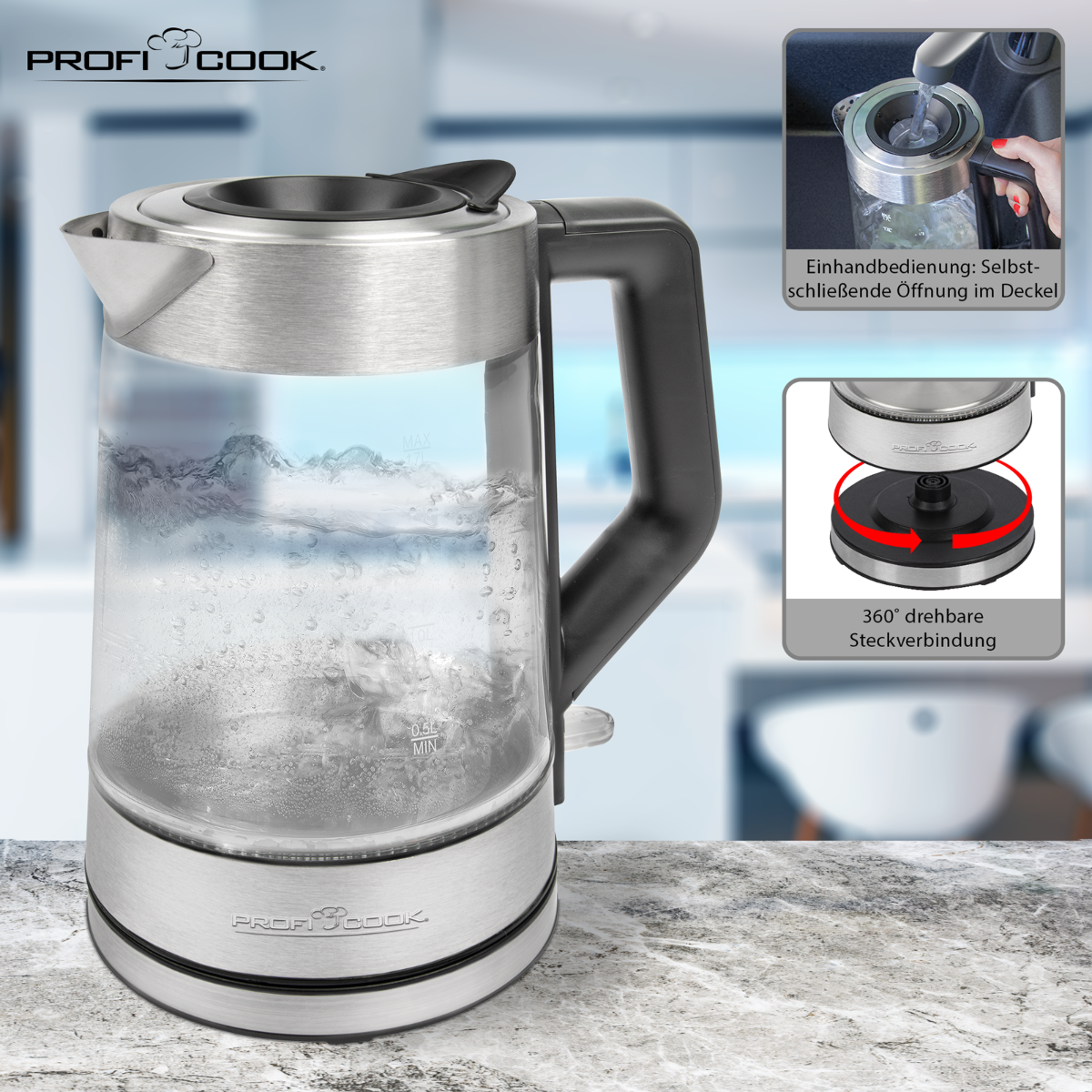 Электрочайник стеклянный с подсветкой Profi Cook 1,7 л 1850 Вт - фото 4 Электрочайник стеклянный с подсветкой Profi Cook 1,7 л 1850 Вт - фото 4