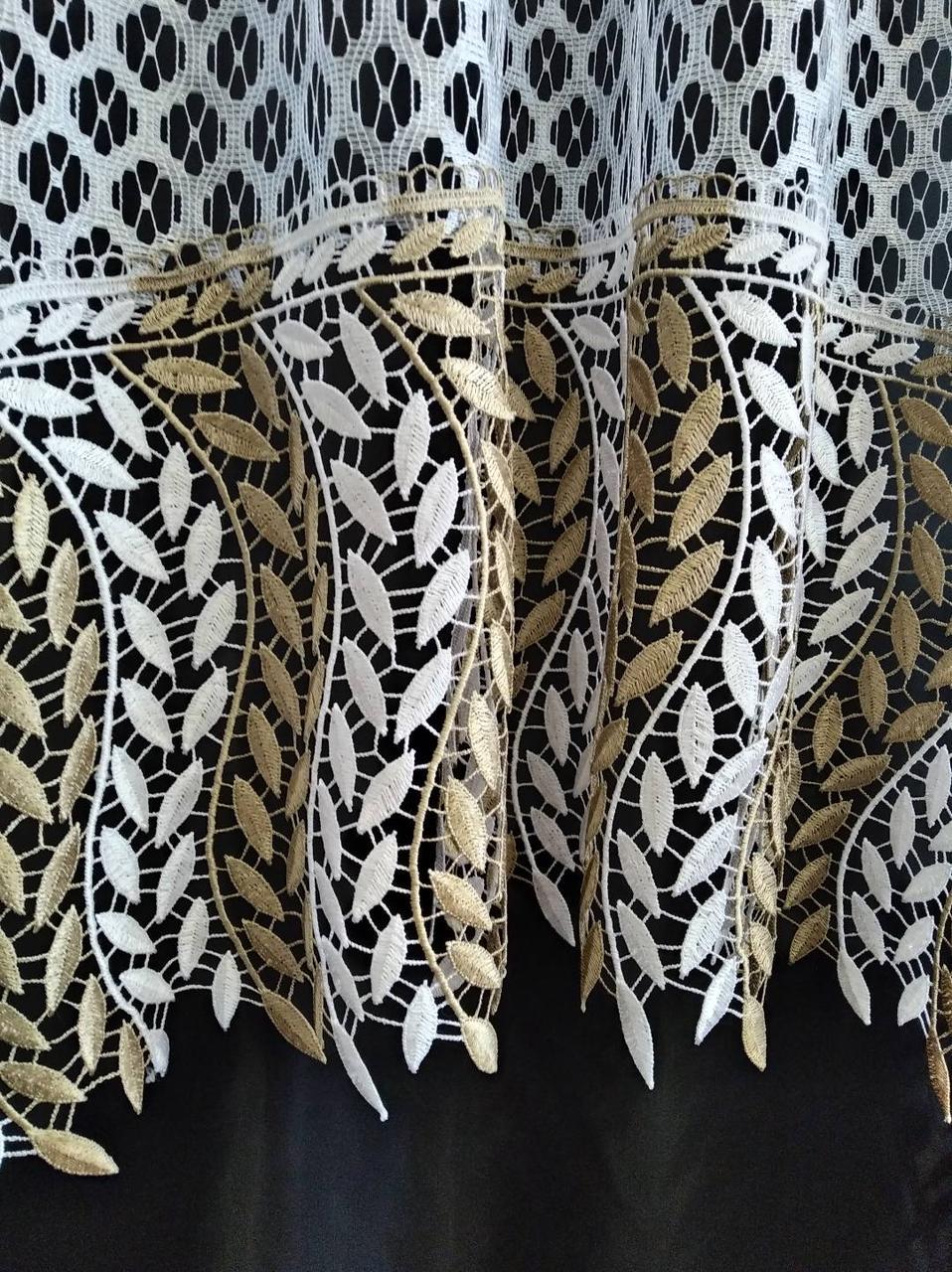 Фіранка аркою на сітці соти з комбінованим мереживом Колоски 280х180 см Молочний з бежевим (а30б-01) - фото 2 Фіранка аркою на сітці соти з комбінованим мереживом Колоски 280х180 см Молочний з бежевим (а30б-01) - фото 2