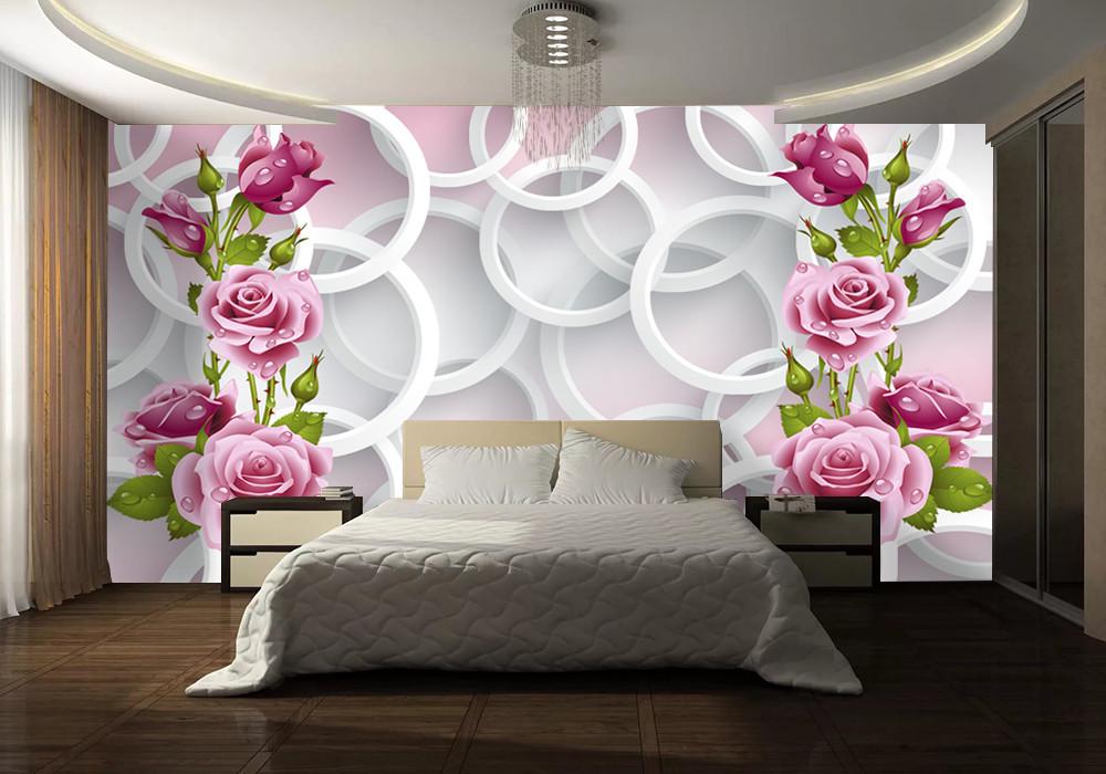 Фотообои 3D флизелиновые для спальни/зала/кухни Капли на розах