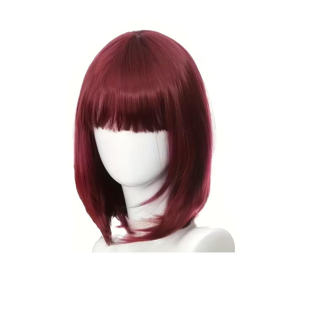 Перука каре з чубчиком на сітці пряме волосся 30 см Вино-червоний (3000003920)