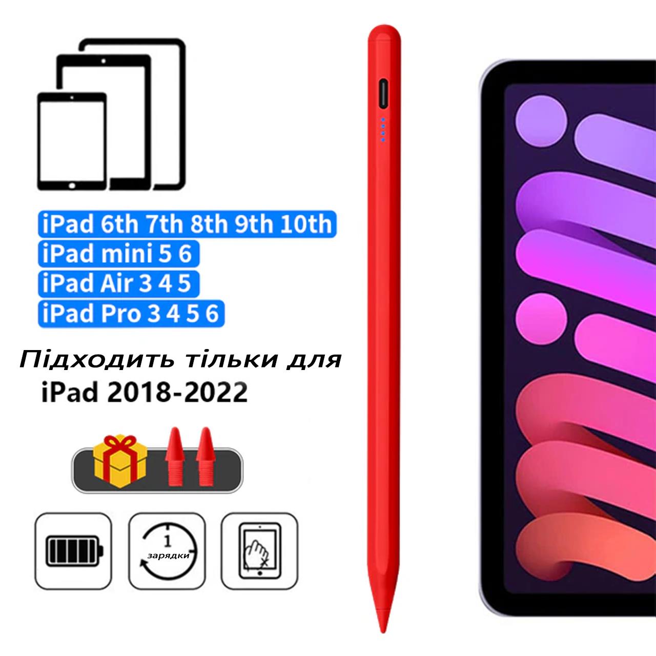 Стилус для iPad Pro Air Mini Stylus 2018-2022 Красный (180930) - фото 6