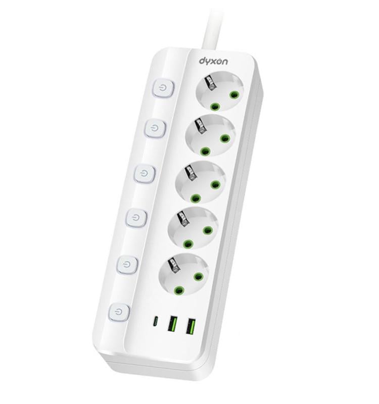 Фильтр-удлинитель сетевой DYXON PRO-1098 5 м 5 розеток 2 USB-A 1 USB-C (PD)