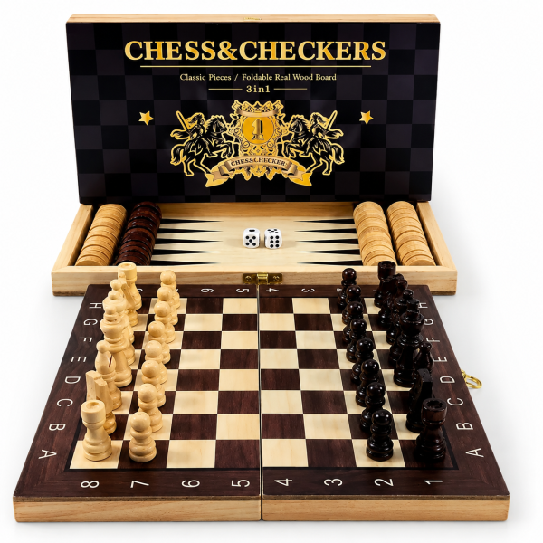 Шахматы с шашками и нарды Chesse & Checkers 38х38 см (35399594)