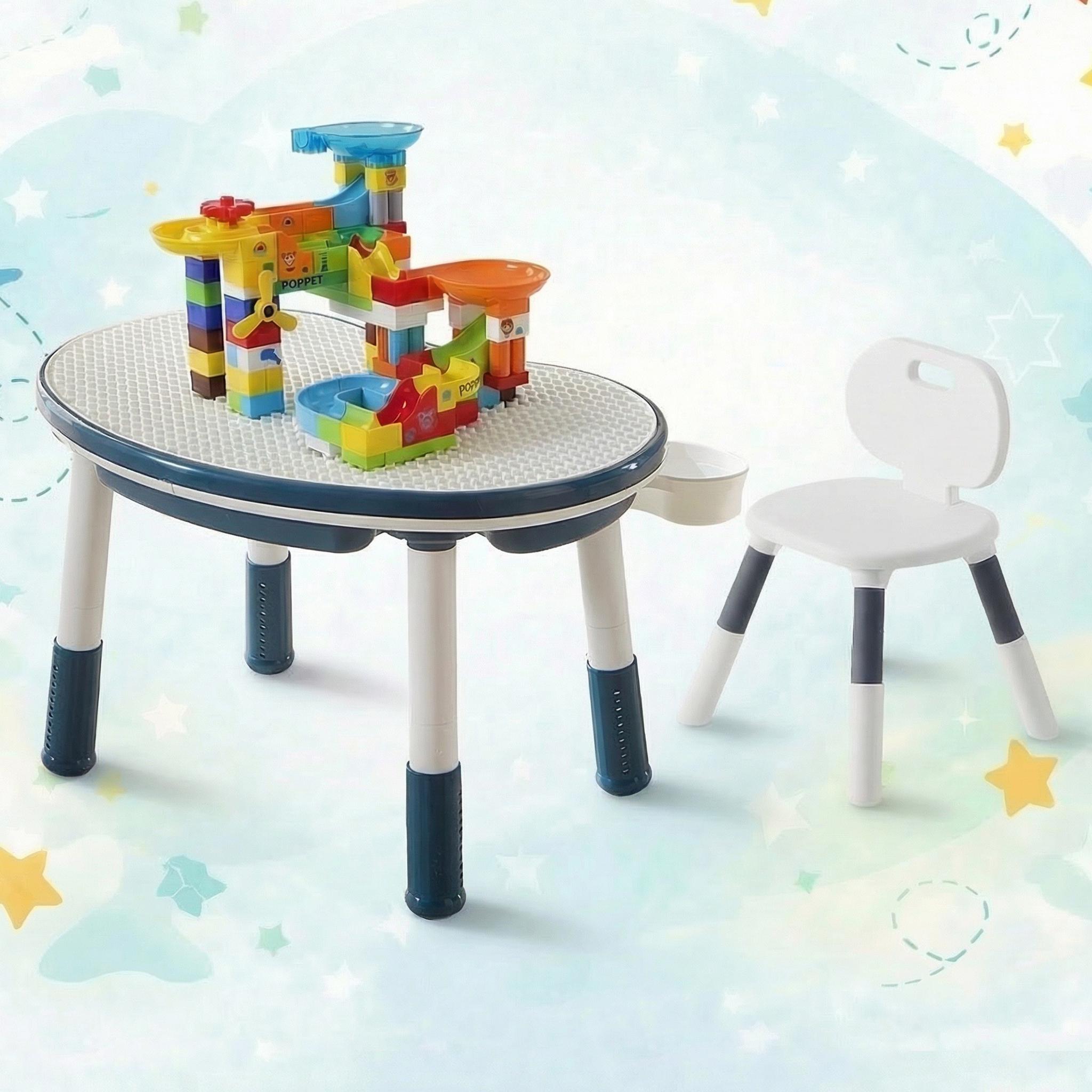 Комплект детский столик со стульчиком Poppet Мультиплей 5в1 + конструктор Крутые виражи с горкой (PP-SET-011B-04) Комплект детский столик со стульчиком Poppet Мультиплей 5в1 + конструктор Крутые виражи с горкой (PP-SET-011B-04)