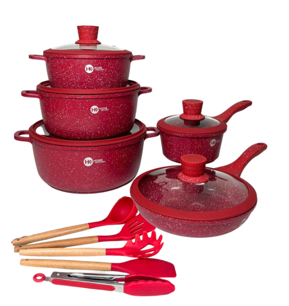 Набір кухонного посуду з гранітним покриттям Higher Kitchen HK-316 17 пр. Червоний (21724988) Набір кухонного посуду з гранітним покриттям Higher Kitchen HK-316 17 пр. Червоний (21724988)