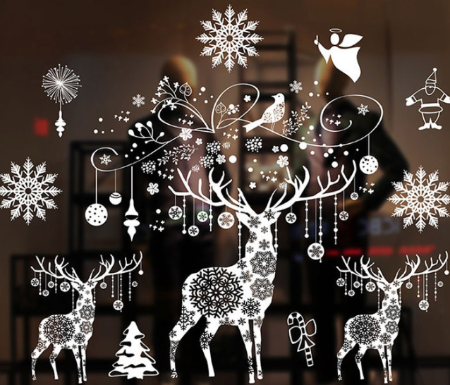 Наклейка новорічна Олені силіконова 53х70 см Білий (XD-02) Наклейка новорічна Олені силіконова 53х70 см Білий (XD-02)