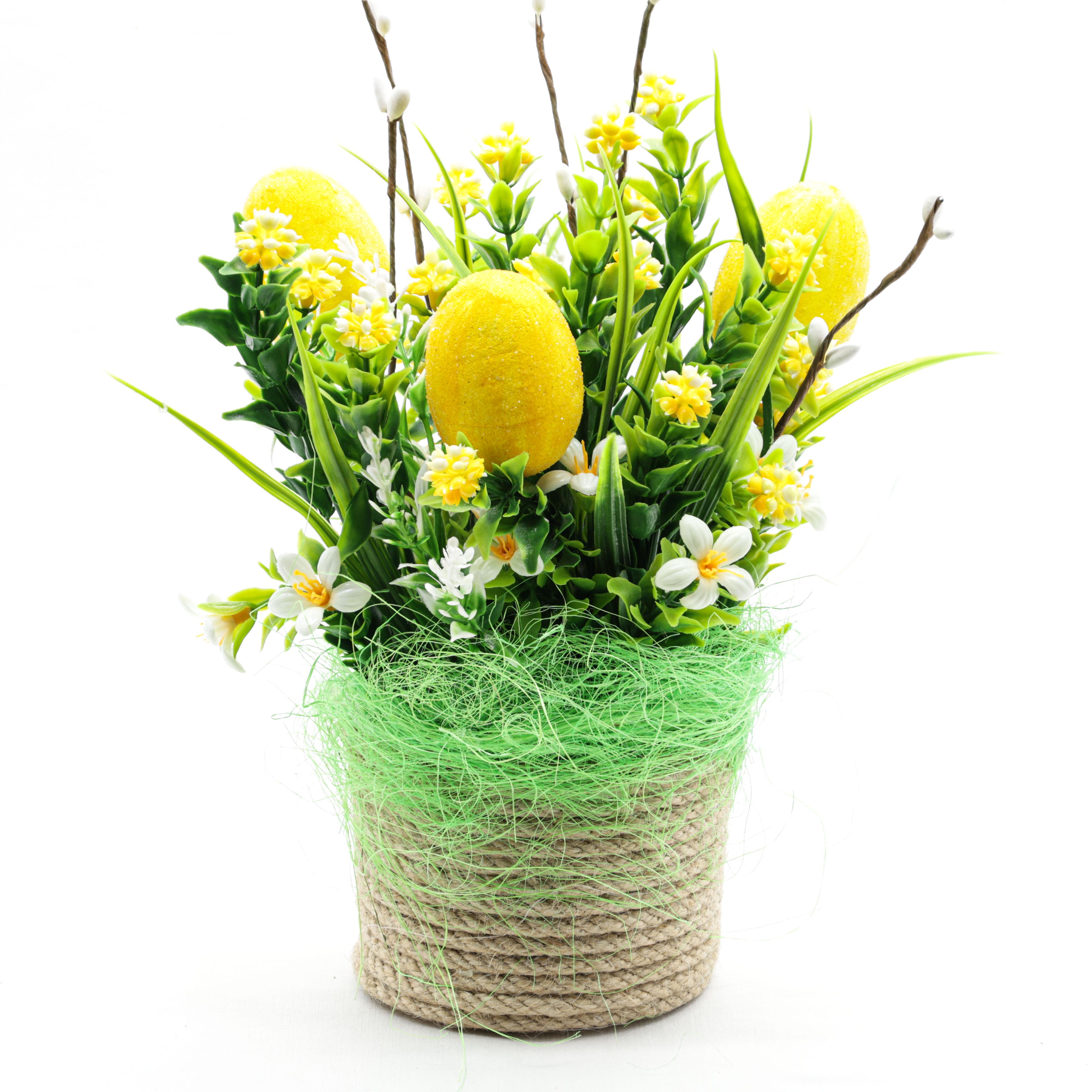 Пасхальная композиция ДАЙС с декоративными яйцами и цветами в кашпо 30 см (КE1222Y)