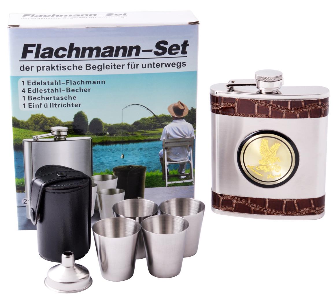 Набор фляга и 4 стопки Fly Bird M 210 мл Черный / Нержавеющая сталь