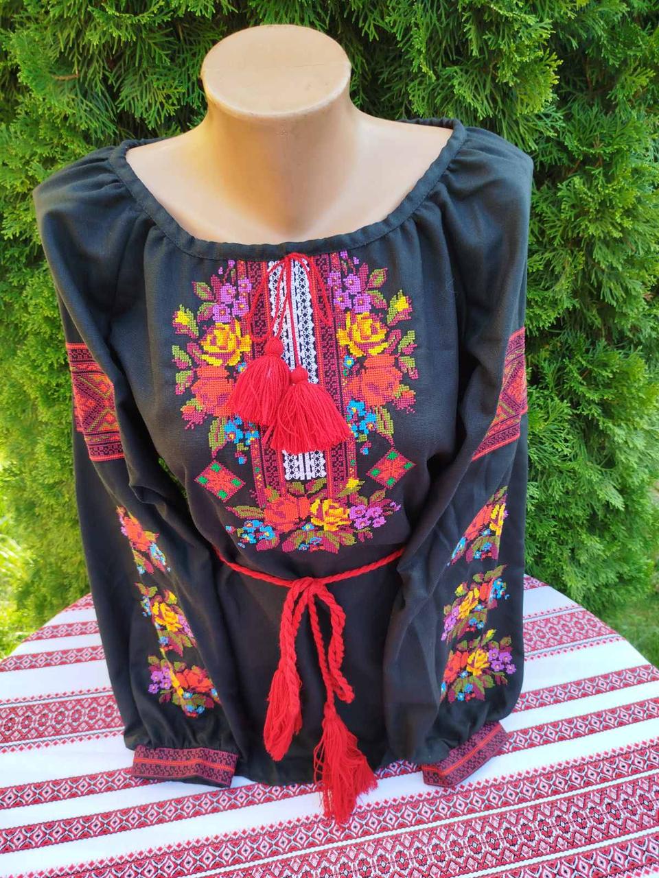 Блуза вишита Букет домотканнне полотно р. 42 Чорний (29377951) - фото 3 Блуза вишита Букет домотканнне полотно р. 42 Чорний (29377951) - фото 3