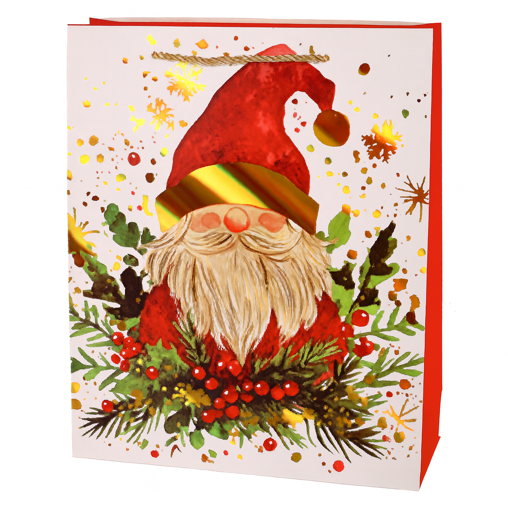 Подарочный пакет Merry Christmas R34609-M 26х32х10 см Белый с красным/Золотой (30651904)